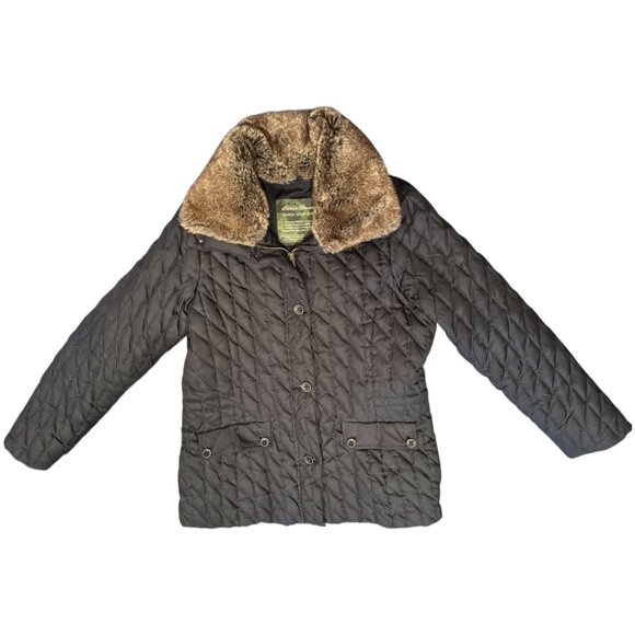 Eddie Bauer Premium Goose Down Quilted Coat Women’s Large Detachable Fur Collar - Picture 1 of 6